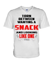 torn between wating a snack V-Neck T-Shirt tile