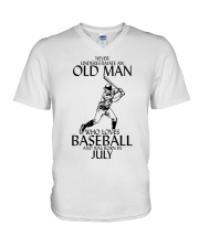 Never underestimate an old man july V-Neck T-Shirt tile