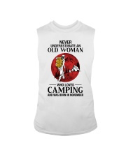 Never Underestimate Old Woman Loves Camping Nov Sleeveless Tee tile