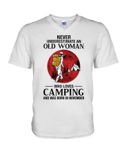 Never Underestimate Old Woman Loves Camping Nov V-Neck T-Shirt tile