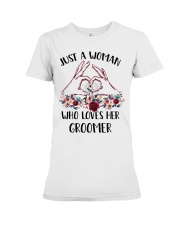 just a woman who loves her Groomer Premium Fit Ladies Tee tile