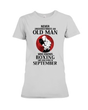 Never Underestimate Old Man Boxing September Premium Fit Ladies Tee tile