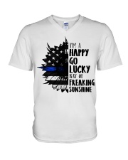 Police Officer i am happy go V-Neck T-Shirt tile
