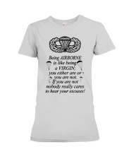 being airborne is like being a virgin Premium Fit Ladies Tee tile