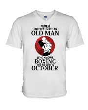 Never Underestimate Old Man Boxing October V-Neck T-Shirt tile