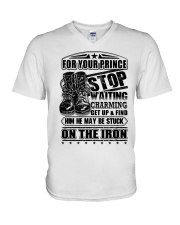 ironworker stop waiting for your prince V-Neck T-Shirt tile