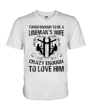 tough enough to be a linemans wife crazy V-Neck T-Shirt tile