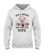 just a woman who loves her nurse Hooded Sweatshirt tile