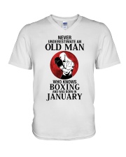 Never Underestimate Old Man Boxing January V-Neck T-Shirt tile
