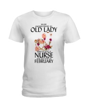 Never Underestimate an old lady february Ladies T-Shirt tile