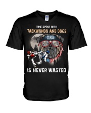 Time spent with Taekwondo and dogs V-Neck T-Shirt tile