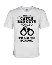 catch bad guys forced to go to school V-Neck T-Shirt tile