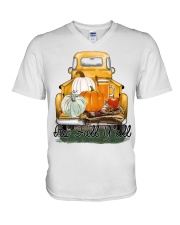 Halloween its fall y'all V-Neck T-Shirt tile