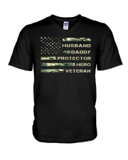 HUSBAND DADDY PROTECTOR HERO VETERAN V-Neck T-Shirt tile