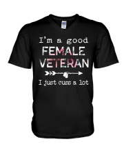 I'm a good Female Veteran V-Neck T-Shirt tile