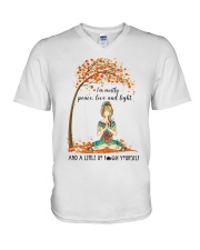 IM MOSTLY PEACE LOVE AND LIGHT V-Neck T-Shirt tile