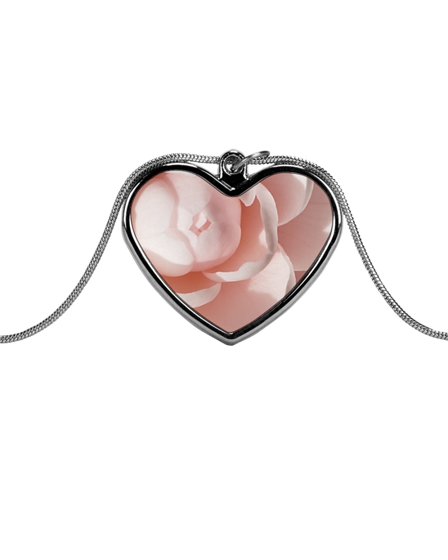 Soft Pink Floral Print Metallic Heart Necklace