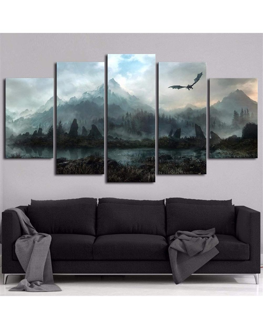 Game Landscape Poster Dragon And Mountains Picture Print Game 5 Panel Canvas Art Wall Decor template