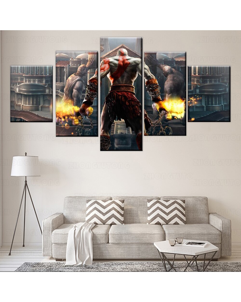 Game God of War Kratos Back Shadow Picture Print Game 5 Panel Canvas Art Wall Decor template