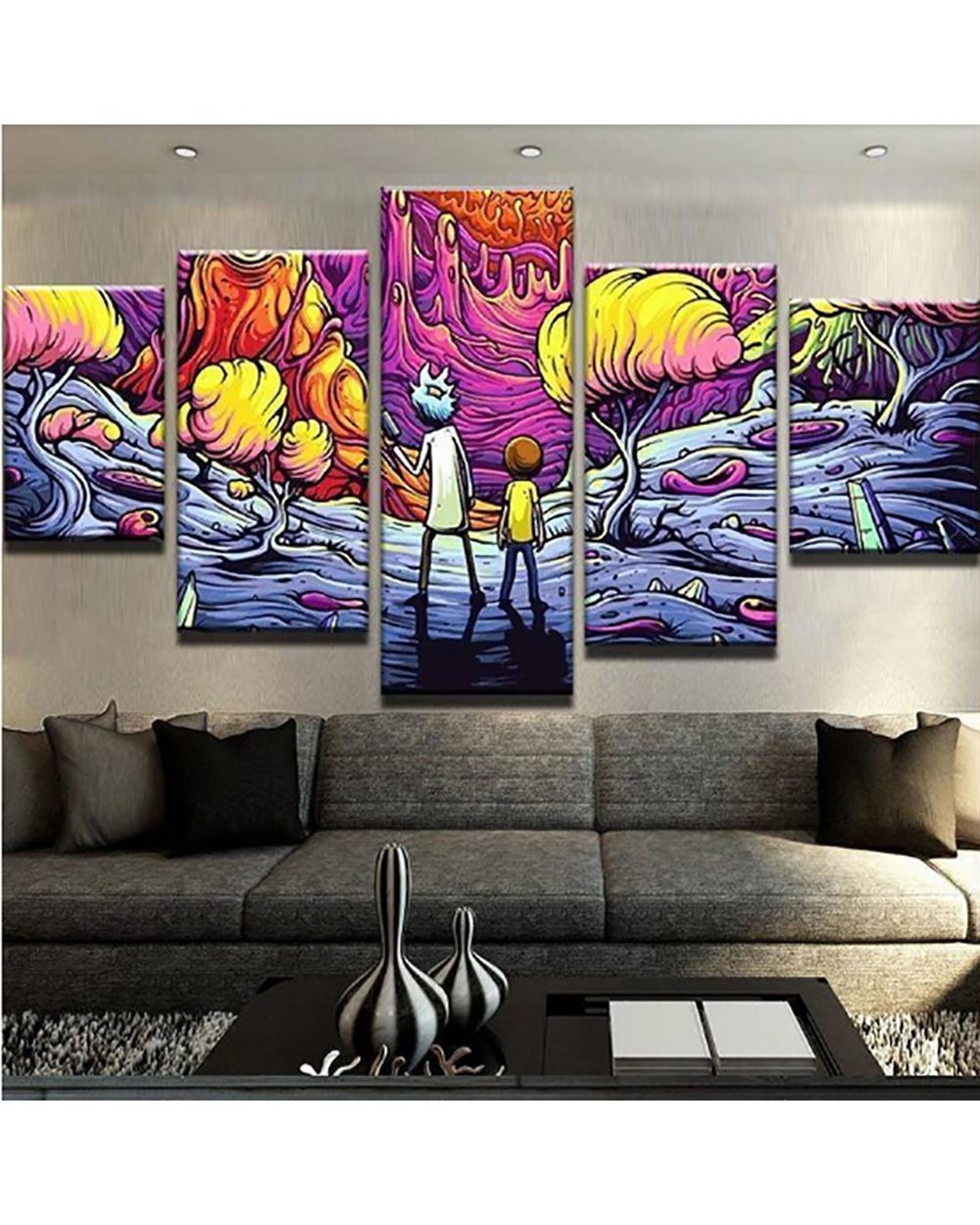 Abstract Colorful Adventure Picture Print Cartoon 5 Panel Canvas Art Wall Decor template