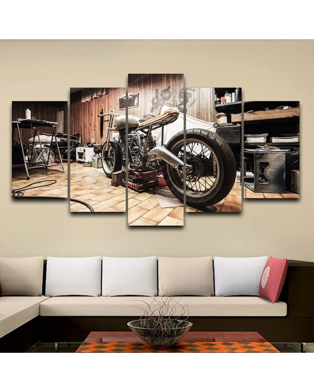 Retro Motorcycle Store Vintage Picture Print Motorcycle 5 Panel Canvas Art Wall Decor template