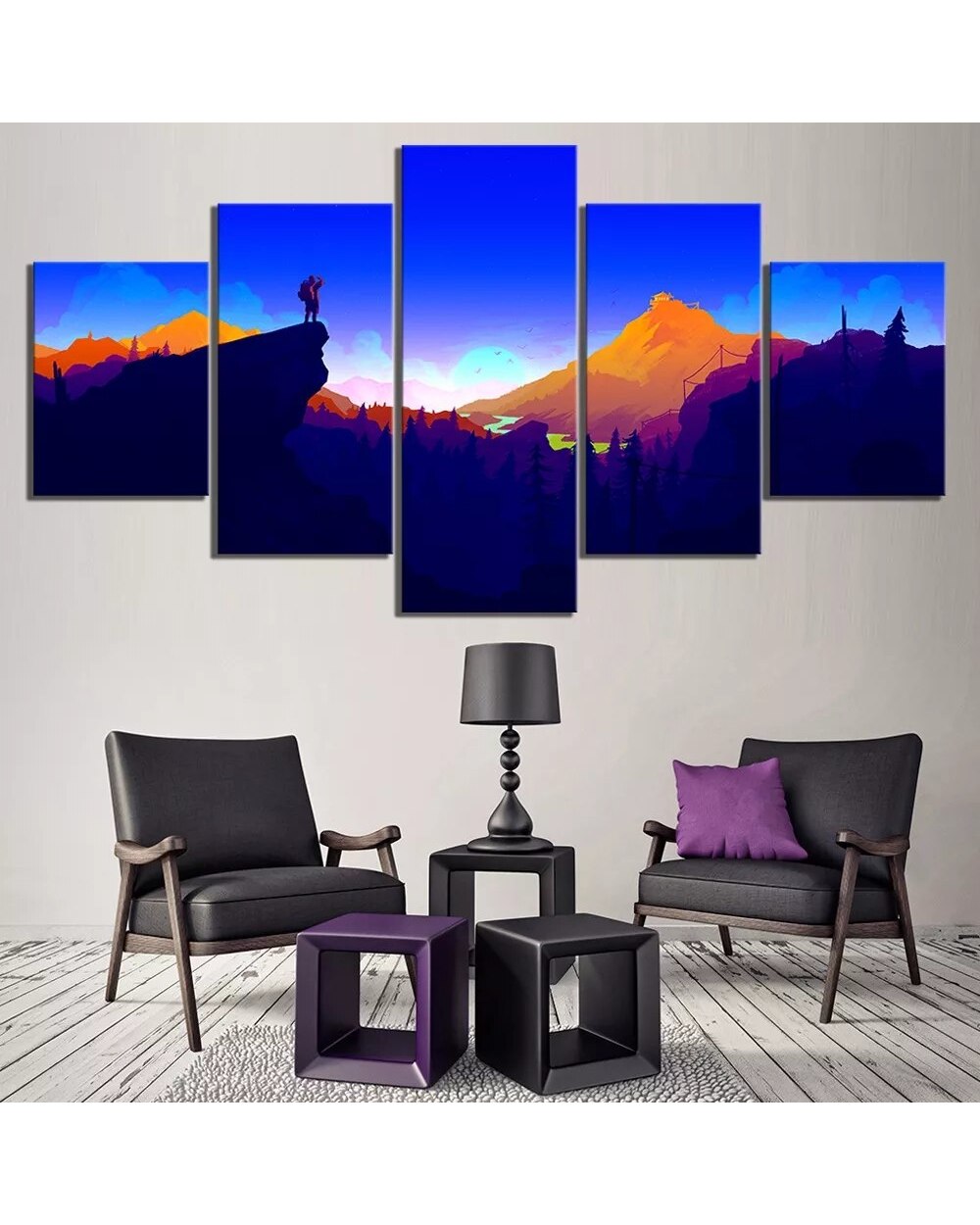 Abstract Firewatch Scene Artwork Fantasy Picture Print Abstract 5 Panel Canvas Art Wall Decor template