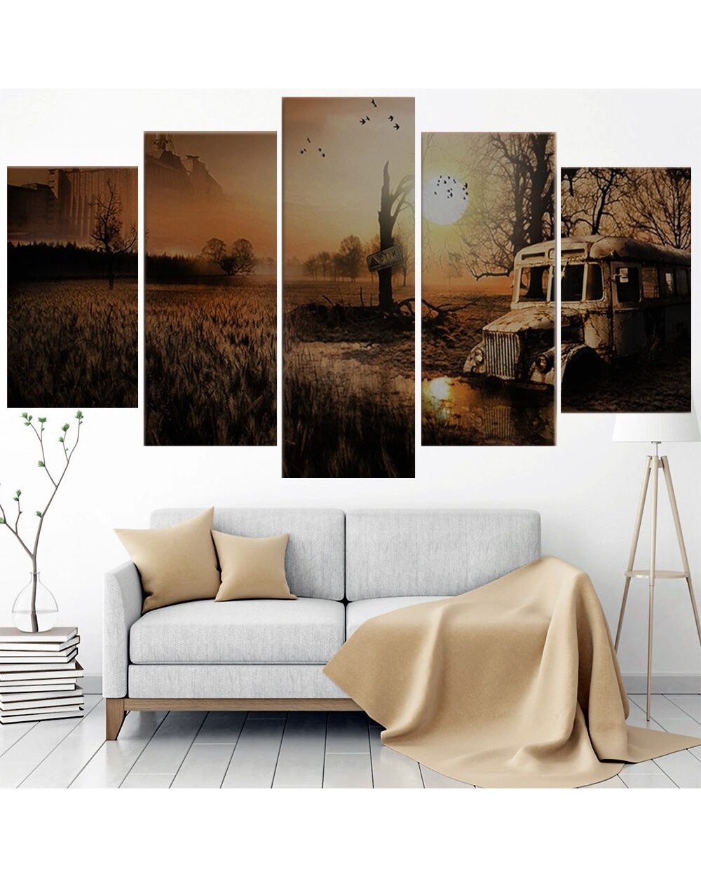 Velvet Assassin Landscape Picture Print Abstract 5 Panel Canvas Art Wall Decor template