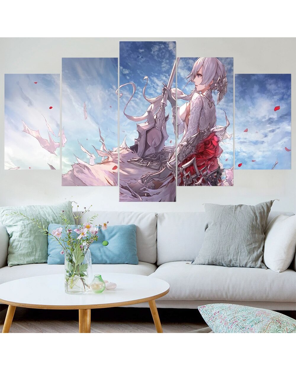 Anime Character Princess Holding Sword Picture Print Anime 5 Panel Canvas Art Wall Decor template