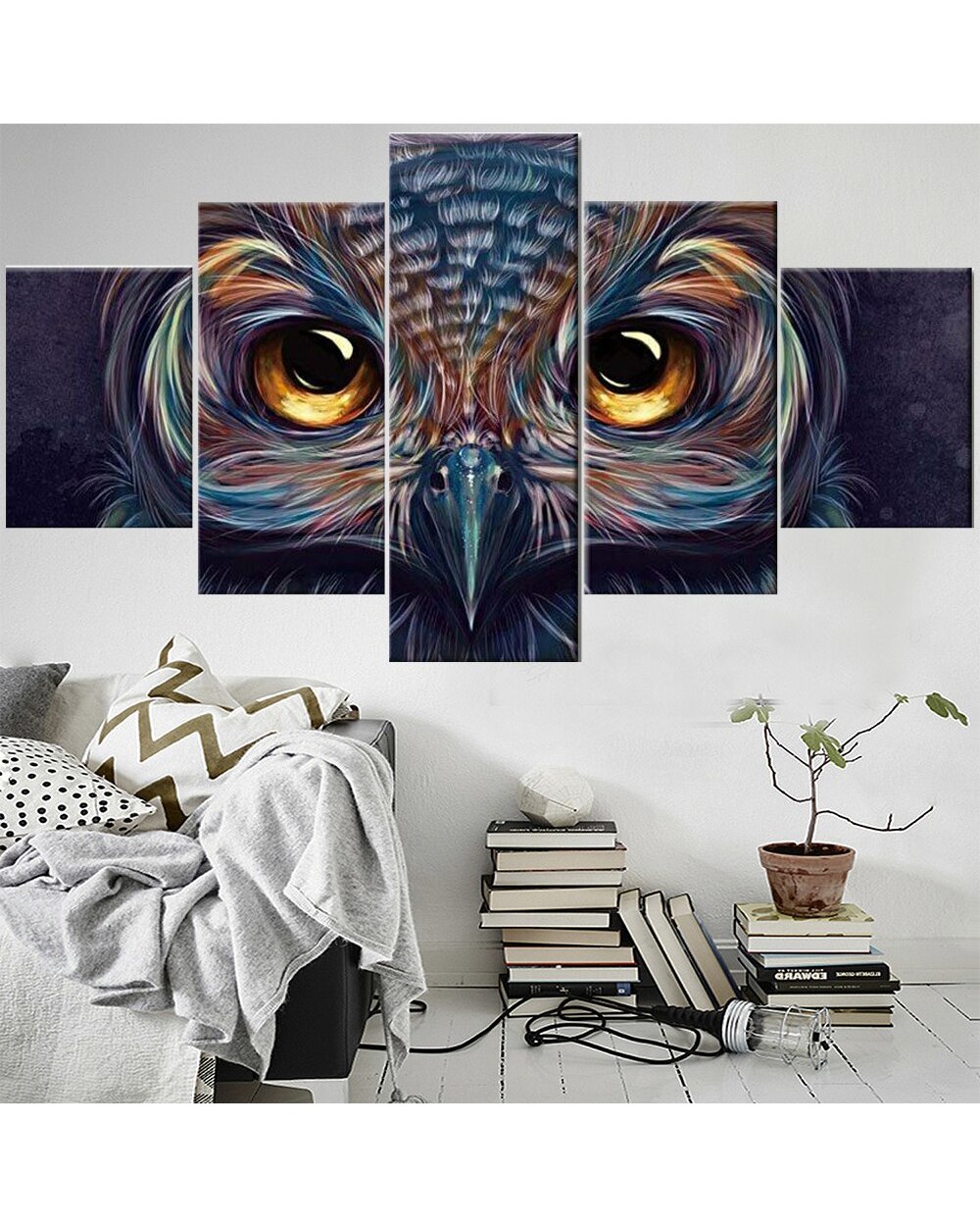 Abstract Animal Owl Head Modern Picture Print Abstract 5 Panel Canvas Art Wall Decor template