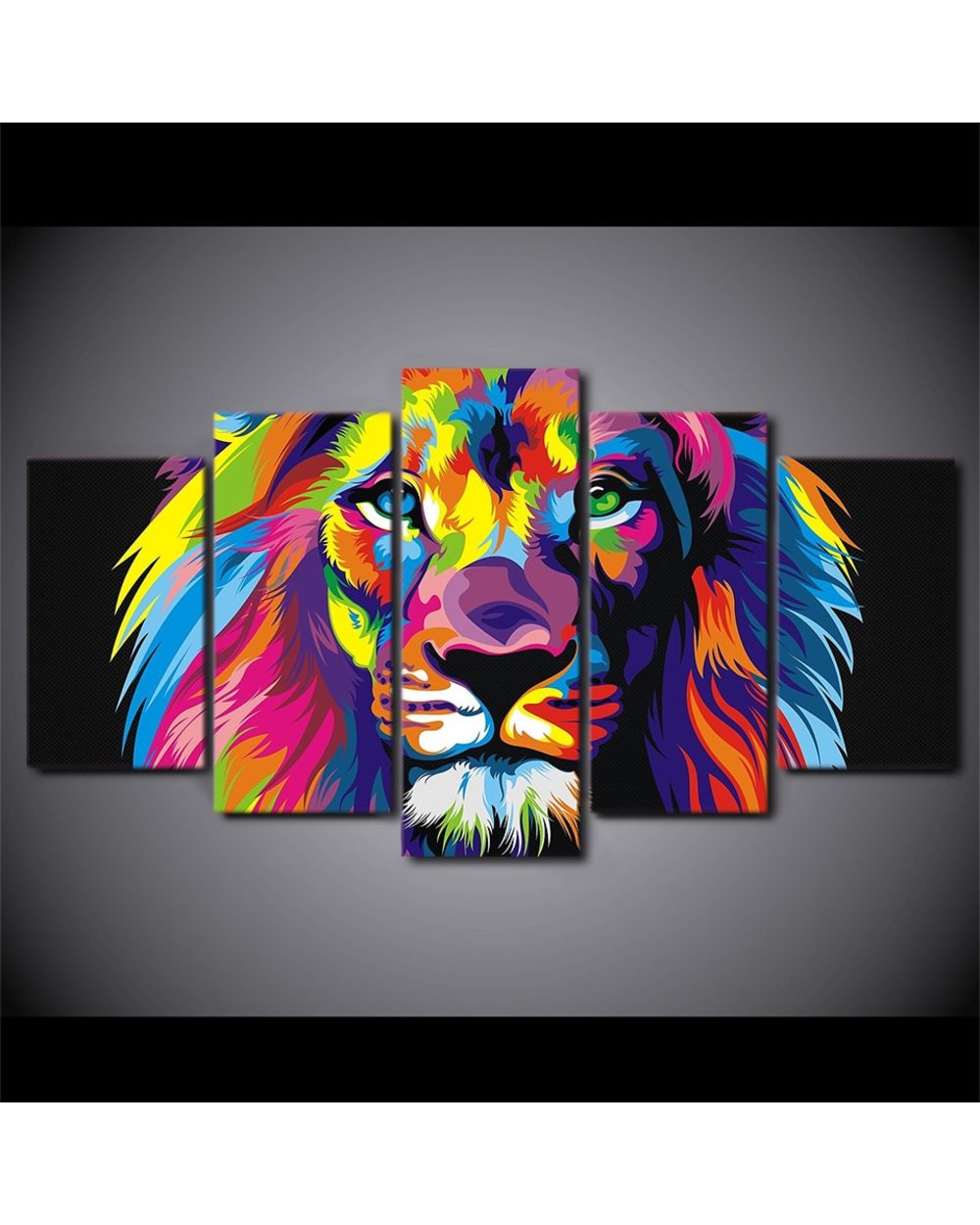 Colorful Lion Frame YGYT Picture Print Animal 5 Panel Canvas Art Wall Decor template