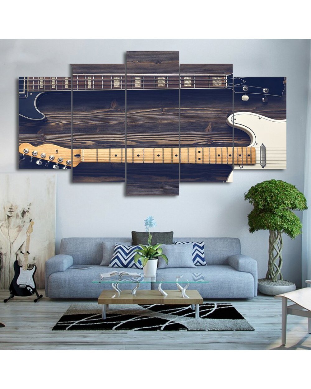 Vintage Guitar Music Painting Print Music 5 Panel Canvas Art Wall Decor template