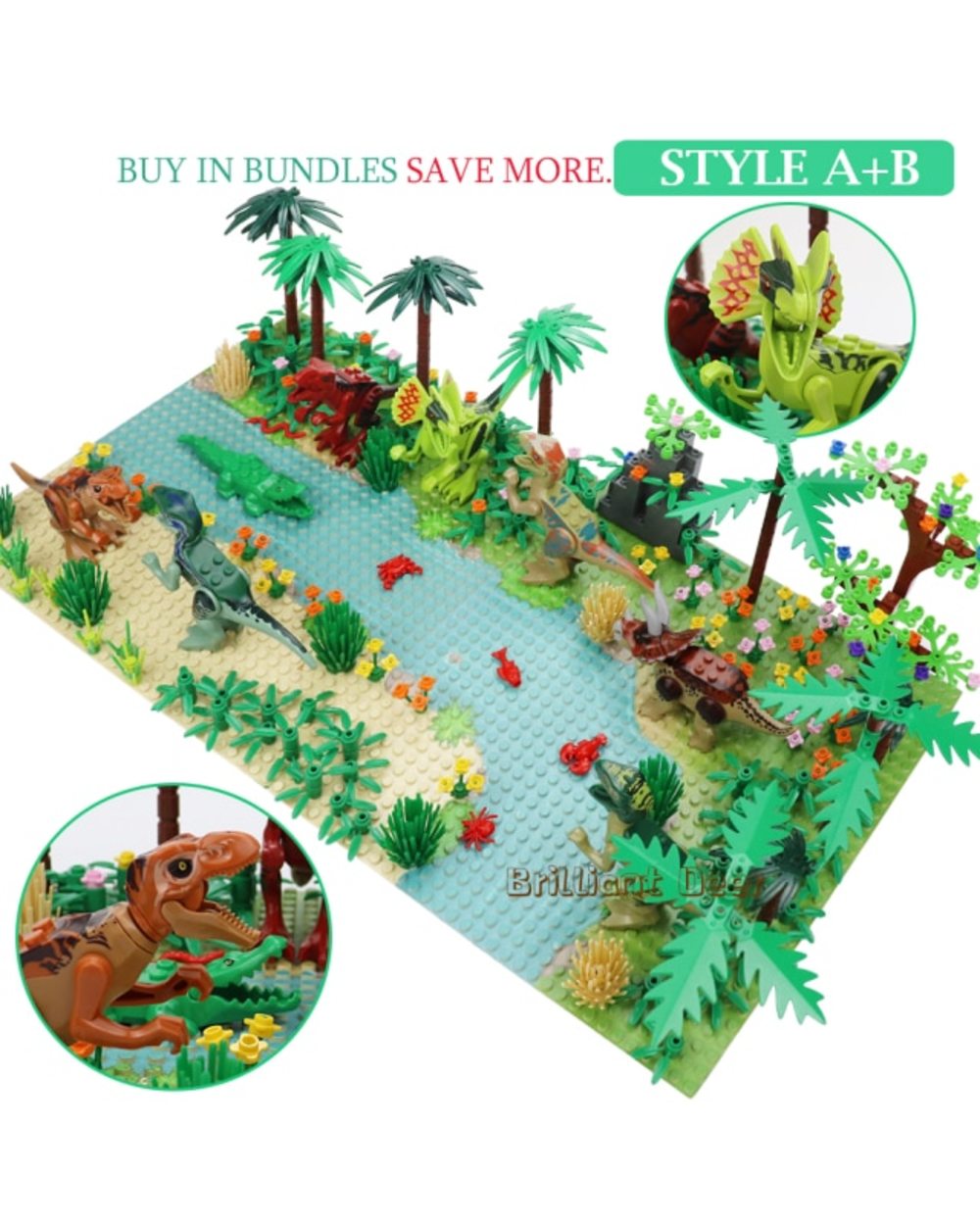 Dinosaur World Tree Forest Animal Action Figures Building Blocks Compatible City DIY Bricks Kids Toys template