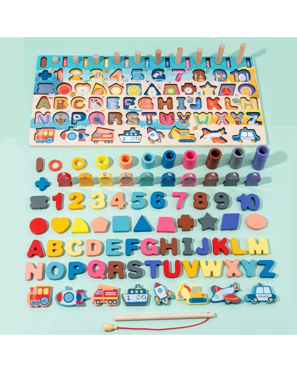 Baby Wooden Montessori Educational Toys Kids Early Learning Shape Color Math Matching Log Board Fishing Puzzle Count template