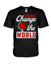 Teacher Change The Gorld V-Neck T-Shirt thumbnail