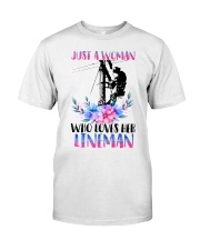 Just A Woman Who Loves Her Lineman Premium Fit Mens Tee tile