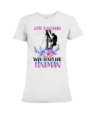Just A Woman Who Loves Her Lineman Premium Fit Ladies Tee tile