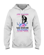 Just A Woman Who Loves Her Lineman Hooded Sweatshirt tile