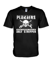 Plumber Work Harder Than An Ugly Stripper V-Neck T-Shirt tile