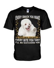 White Toy Poodle Watching V-Neck T-Shirt tile