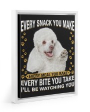 White Toy Poodle Watching Floating Framed Canvas Prints White tile