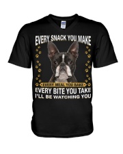 Boston Terrier 1 Watching V-Neck T-Shirt tile