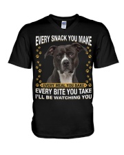 Pitbull Watching V-Neck T-Shirt tile