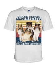 Shetland Sheepdog Make Me Happy V-Neck T-Shirt tile