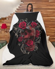 BLOOD ROSE AND SKULL BLANKET Large Sherpa Fleece Blanket - 60" x 80" aos-sherpa-fleece-blanket-60x80-lifestyle-front-11