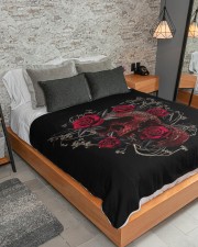 BLOOD ROSE AND SKULL BLANKET Large Sherpa Fleece Blanket - 60" x 80" aos-sherpa-fleece-blanket-lifestyle-front-04