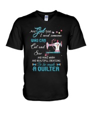 He Made A Quilter V-Neck T-Shirt thumbnail