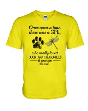 A Girl Loves Dragonflies And Dogs V-Neck T-Shirt thumbnail
