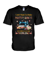 I Just Want To Make Pretty Quilts V-Neck T-Shirt thumbnail