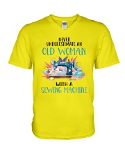 An Old Woman With A Sew Machine V-Neck T-Shirt thumbnail
