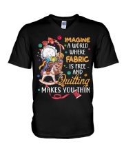 Quilting Makes You Thin V-Neck T-Shirt tile